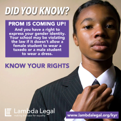 kalesatan:  queerwoc:  Did you know? Prom is coming up! And you have a right to express your gender identity. Your school may be violating the law if it doesn’t allow a female student to wear a tuxedo or a male student to wear a dress.  !!