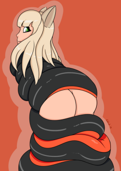 g-lahndi:   Some snakes will hunt you in order to satisfy their hunger, others  will do it for sport, and some snakes will just hunt you out of pure  perversionHere’s a very quick (and a bit careless) drawing of my oc being inappropriately coiled by