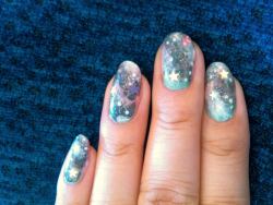 nailpornography:   Painted galaxy nails before my trip to NASA.  submitted by sheena-honey-june 