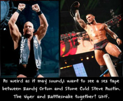 wrestlingssexconfessions:  As weird as it may sound, I want to see a sex tape between Randy Orton and Stone Cold Steve Austin. The Viper and Rattlesnake together? UNF.  Damn I want to join that hot duo!