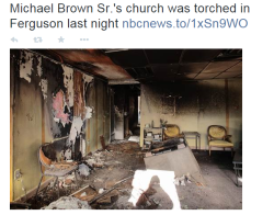 thisisableism:  [Image Description: The text reads: Michael Brown Sr.’s church was torched in Ferguson last night. A picture of the inside of the burnt church is shown.] strugglingtobeheard:  musiqchild007:  2damnfeisty:  shmurdamagicalgirl:  postracialco