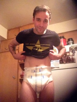 geeks-clothing:Going for a walk on this 70 degree day in March. Let’s go double diapered, shall we?  VERY hot diapered man