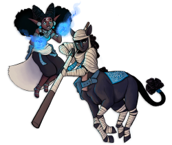 A wild magic sorcerer called Almond and her best friend Neryym, a centaur monk.  Two researchers and treasure hunters from a one shot that my friend ran a while back, I love them both so much and have been drawing them a lot as of late.Edit:  I forgot