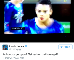 micdotcom:  the-movemnt:  No one is enjoying the Olympics more than Leslie Jones. Her pure enthusiasm and hilarious play-by-play videos have even earned her an invite to Rio. Olympics producer Jim Bell responded to Jones’ last tweet above — and well,