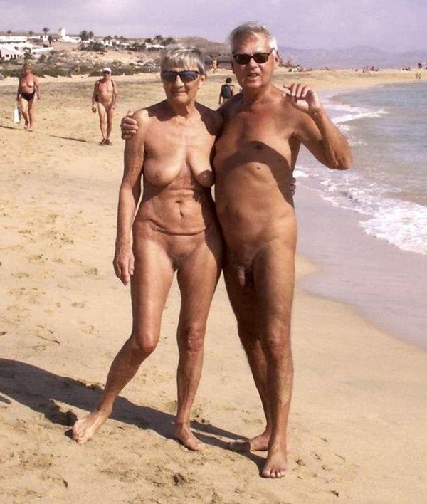 Mature senior nudist beach