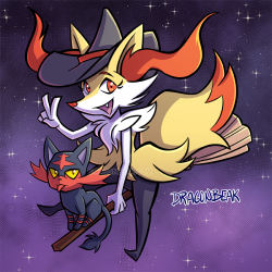 dragonbeak:  Hocus pocus, it’s Braixen and Litten! These spooky buddies will be one of my new key chains for Momocon! Hoping to do one for each of the Alola starts :P Primarina is next!  x3 &lt;3