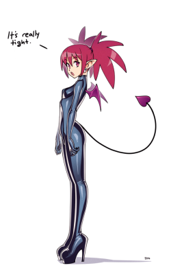 ninsegado91: requiemdusk: Nobody expected this, not even the Spanish Inquisition; Etna in latex body suit.  Just because I like both of those. 👍 