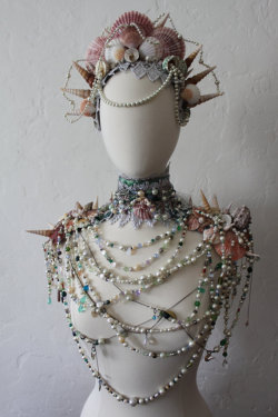 merpunkfashion:Siren’s Treasure - OOAK Vintage Shell, Pearl, Lace, Crystal, Sea Glass and Bijou Statement Collar by Mascherina