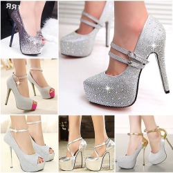 ideservenewshoesblog:  Sparkling Diamond Cross Strap Fashion Heel Shoes