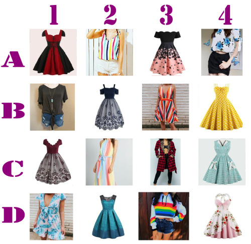 artistic-archive-drawer:  Send an outfit   a character! Here’s a closeup to the outfits:  A1 - A2 - A3 - A4 B1 - B2 - B3 - B4 C1 - C2 - C3 - C4 D1 - D2 - D3 - D4  