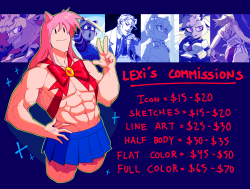 lexivine:  Extra characters = บ / Complex background (rooms, scenery) = ฟPaypal only. Invoice will be sent as soon as sketch is critiqued and approved (at least half must be paid before I can continue with the piece) I will do NSFW, but ask me about