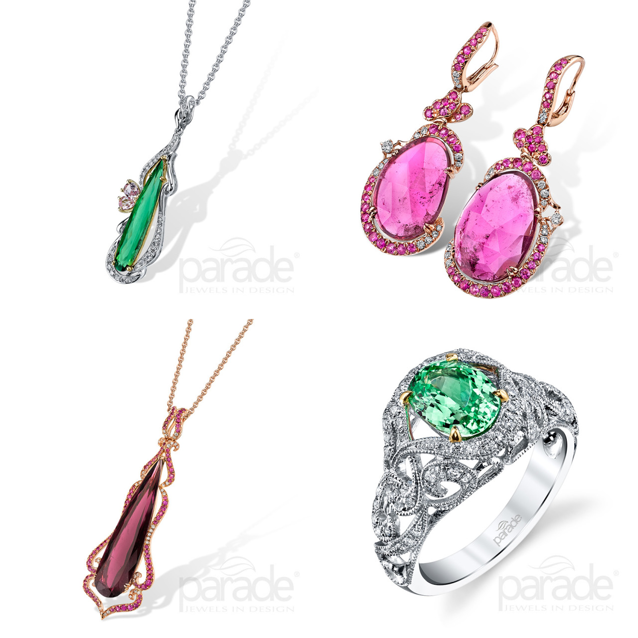 Parade in Color shines in National Jeweler’s Gemstone Spotlight!</p><br /><br /><br /><br /><br /><br /><br /><br /><br /><br /><br /><br /><br /><br /><br />
<p>The stones tell the story - Inspiration rises from hand-selected colored gemstones, emphasizing and celebrating the extraordinary.   Parade’s new styles showcase vivid slices and cuts of precious stones enlivened with sparkling accent gems; these unique creations present a dynamic combination for a dramatic and luxurious look.</p><br /><br /><br /><br /><br /><br /><br /><br /><br /><br /><br /><br /><br /><br /><br />
<p>