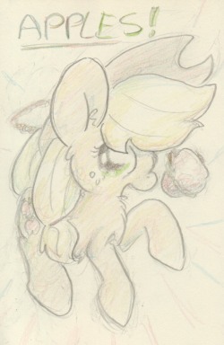 slightlyshade:A sketch from convention train trips. It’s an apple pony coloured with a ‘magic’ pencil.  &lt;3