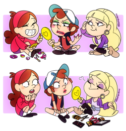 krokorobin: Someone on DA requested Mabel and Pacifica duking it out over who can give the best makeovers with Dipper as their canvas. pacifica is very skilled at many things O oO 