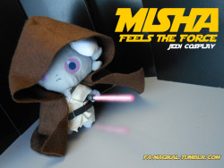 fa-magikal:  Misha loves Star Wars so I made a Jedi costume inspired by the young Obi Wan Kenobi, Misha asked me his lightsaber was pink. I have so much fun doing props and costumes for my Espurr, , I hope to see the new movie soon. 