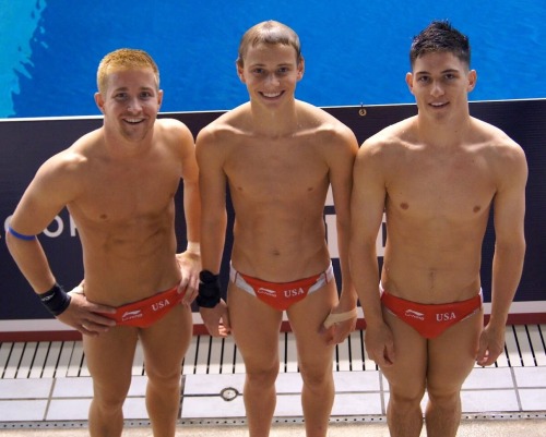mainepoet: athletic-collection:  (from left) Toby STanley, Steele Johnson, and Dash Enos   Standing Speedo trio pose. 