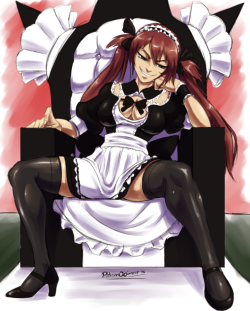 pltnm06ghost:  I’m in no way a fan of Queens Blade, but this came out too well to not upload, so why not? Anyway, this is a commission I’ve drawn up for a user on deviantART (NSFW link by the way kiddos) of Airi chillaxing on her maid themed throne