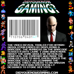 didyouknowgaming:  Hitman: Absolution.  http://www.gameinformer.com/b/news/archive/2011/05/10/hitman-barcode.aspx