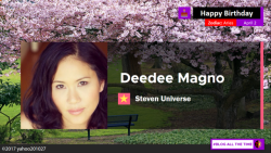 yahoo201027:April 2: Happy 41st Birthday to Actress Deedee Magno, the Voice of Pearl, Blue Pearl, and Yellow Pearl.