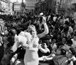 Ilona Staller, candidate of the Italian Radical Party, becomes deputy, member of Italian Parliament celebrates victory in Piazza Navona. June 17,1987.