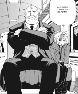 alaskantigah: cheshireinthemiddle:  gluemanofficial:   relatablepicsofedwardelric:  Manga, 2003, and Brotherhood  Bonus:  I’d be unhappy too if I had to sit next to a musclebound manspreader   Please refrain from ruining this with your words.   The