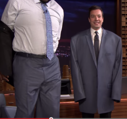 buttbuttbossuet:  kevinkinky-:  memeguy-com:Jimmy Fallon Wearing Shaqs Suit Jacket  he looks like the top half of when 2 kids wear a big trench coat and pretend to be an adult   Vincent adultman