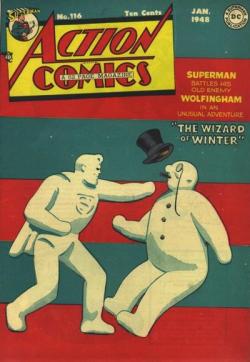 weirdvintage:  Superman fought a dapper snowman, “The Wizard of Winter” in this January 1948 comic book 