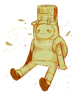 cryptidw00rm: someone commissioned some bmo n finn the other day !!