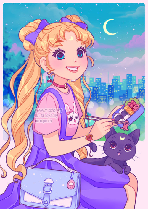 misshollyslair:  🌙 Midnight bento 🐰A  picture that does not make much sense but that I am glad I managed to  finish nonetheless 🙃 Must not waste precious drawing time with scrapped  pics these days !
