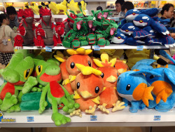 zombiemiki:  Along with the Pikachu Oops! spin-off, Pokemon Center exclusive ORAS starters and legendaries (Groudon and Kyogre) plush, and ORAS starters 1:1 size plush release, the ORAS games, and the limited edition New 3DS with special Groudon/Kyogre