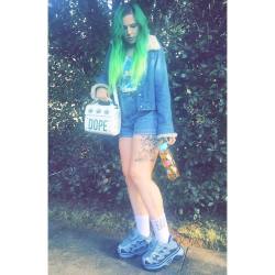 The outfit I left wearing. 💖🦄  #americanapparel #platformshoes #dollskill #420girls #dope #makeboyscry #greenhair #tattoos #sippycup @supershop24hrs