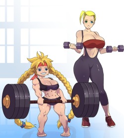 shiinsart:  club-ace: Gym time by altertwentytwo Because exercise is important, Goldie is hitting the weights, remember kids dwarfs are small and strong. Guest starring @shiinsart Emma. Goldie belongs to me  Cute!