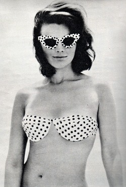 Yes, they sure knew how to build bikinis in the 1960s. Let&rsquo;s hope we see Megan Draper in this in upcoming episode of Mad Men. I&rsquo;m not sure t would fit Joan.  From madmenhattan: Sunglasses ad in Match magazine, 1964.