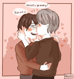 chichaydoodles:Yuuri wasn’t really anxious but Viktor wanted an excuse to kiss him 