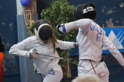 modernfencing:  [ID: two epee fencers in-fighting while passing each other.] ohyeahfencing:  Arras, France, May 2014, Junior national championship  