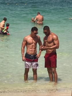 arabfitnessgods: Sexy muscle men never gets old at Kite Beach, Jumeirah, Dubai..   Looking for hotties ATM 😉 