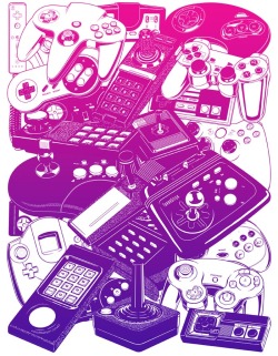 ym-graphix:  Retrogaming : Joysticks &amp; Controllers (colour version)  Prints available on www.society6.com