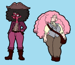 beachcitybabes:  Rose and Garnet in their old timey clothes from the Watson and the Shark inspired portrait. i took a strong guess that garnet was wearing a bicorn