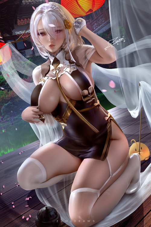 zumidraws:    Sirius from Azur Lane in her Qipao outfit♥    High-res version, different versions, video process, etc. on Patreon-&gt;https://www.patreon.com/zumi  