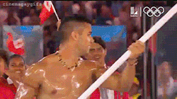 Pita Taufatofua steals show at the Olympic Opening Ceremony.