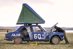 carsthatnevermadeit:  Peugeot 504 rally car plus roof tentÂ 