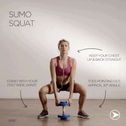 zovafit:  Dumbbell Sumo Squat: Perfect for shaping your butt &amp; inner thighs. The sumo squat works your entire lower body &amp; engages your core, shoulders and back. A great all round exercise! 