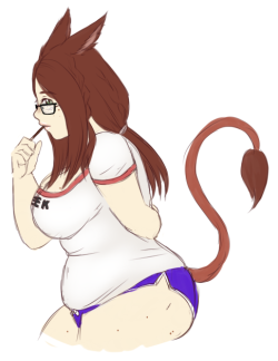 I&rsquo;m so exhausted&hellip;  Here have a plus size miqo'te- I can already tell everytime I feel like drawing myself I&rsquo;m just going to draw her LOL. Imagine her to wear lame shirts, and wear big glasses and be covered in freckles. send halp. 