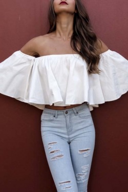 sandramorris: Blouses  &amp;   Kimonos  Off The Shoulder Bell Sleeve Loose Ruffle Hem Crop Blouse   Sexy Cut Out Shoulder Delicate Pattern Chic Blouse   Lady’s Chic Lapel Striped Button Down Crop Top Shirt   Women’s V-neck Bell Long Sleeve Lace