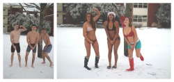 radicalfeministuprising:cupcakedingus:umble: Alright, here’s something funny. These boys in my hall went outside in their undies to take some photos in the snow. Funny, right? They’re trying to get attention and it’s hilarious. Us ladies choose