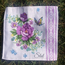 herdirtylittleheart:  herdirtylittleheart: Pretty and almost subtle, just like you. Floral Butterfly Slut Handkerchiefs are available in limited quantities in Purple, Teal, Blue, Coral and Cerise. (Yes, two shades of pink. And yes, the distinction is