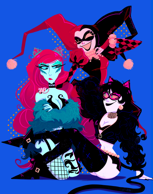 koutone:The Sirens! I had tons of fun with their outfits for this. Ivy’s is especially inspired by her live action counterpart. For Selina I just went wack and I am in love with the outcome kcjlkfjwe and for Harley’s it’s obviously her classic design