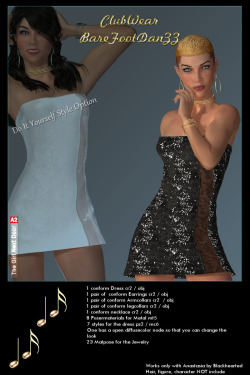 We have some brand new club wear for Anastasia by blackheart&hellip;by RedLightZZ!  Conforming Dress with Jewelry and several  textures! Choose from 6 styles option for your night on the town! This is compatible with Poser 9  and is 30% off until 4/15/201