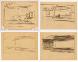 nobrashfestivity: Edward Hopper, Sketches and preliminaries for Nighthawks, 1942 