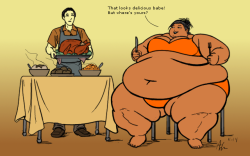 ray-norr: ray-norr:  “Butterball Babe” Just a quickie for the approaching turkey day  I drew this 2 years ago and just realized that the girl in this pic looks kinda like my girlfriend (except a lot bigger)… Perhaps someday this will be us! 